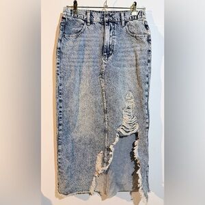 Distressed Denim Maxi Skirt